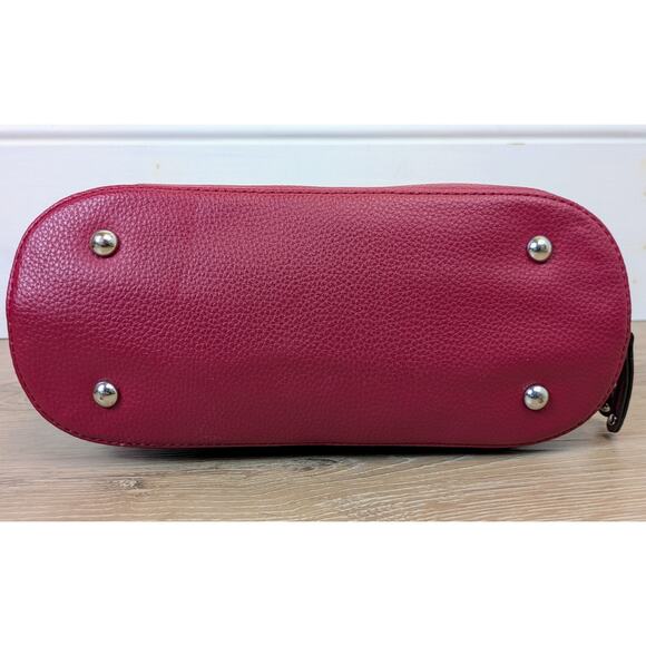 Tignanello Quilted Leather Crescent Satchel Organizer Bag Raspberry Pink Red - Picture 7 of 12